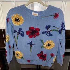 Vintage Hand Knit Talbots Floral Sweater